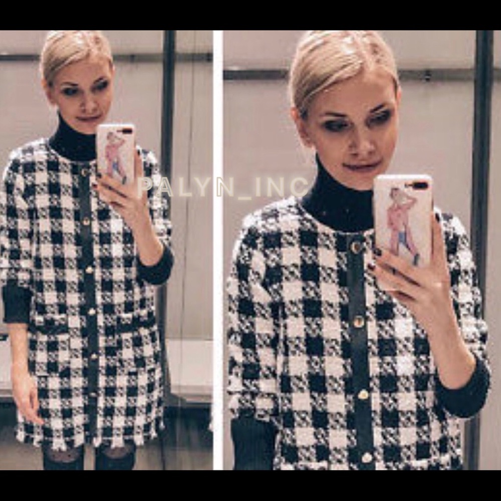 ❤️ZARA TWEED DRESS WITH FAUX LEATHER TRIMS